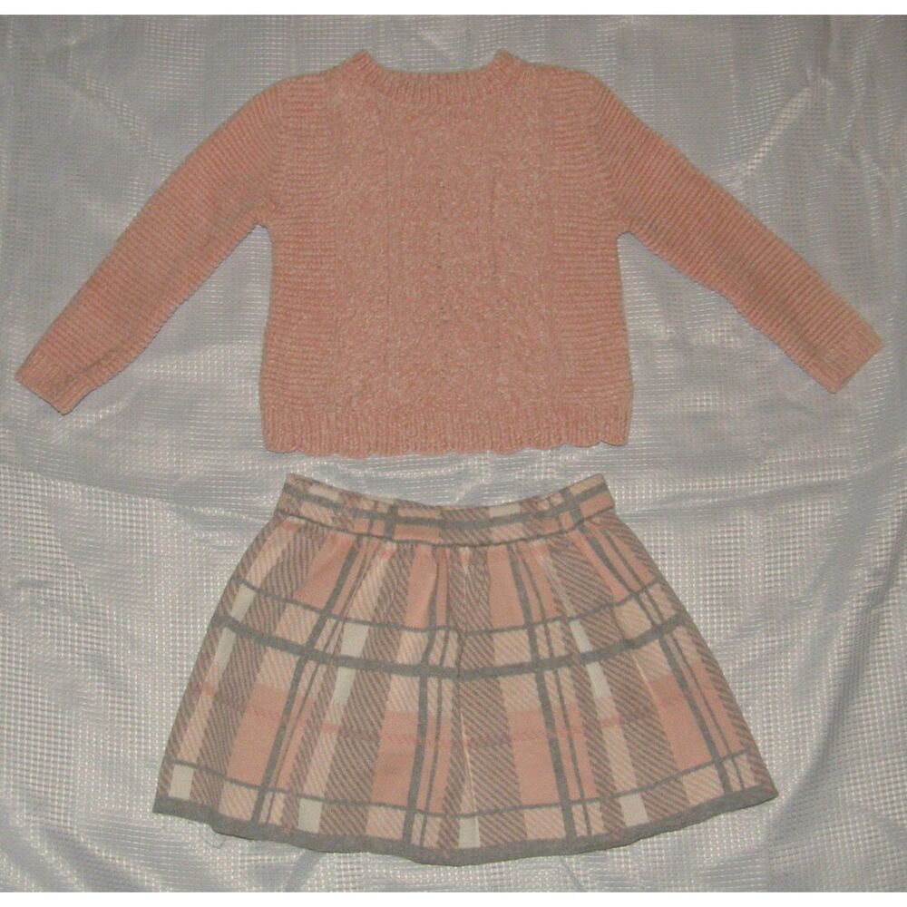 TOMMY BAHAMA Girls Sz 4 Toddler Chenille Sweater & Plaid Sweater Skirt 2 Pc Set